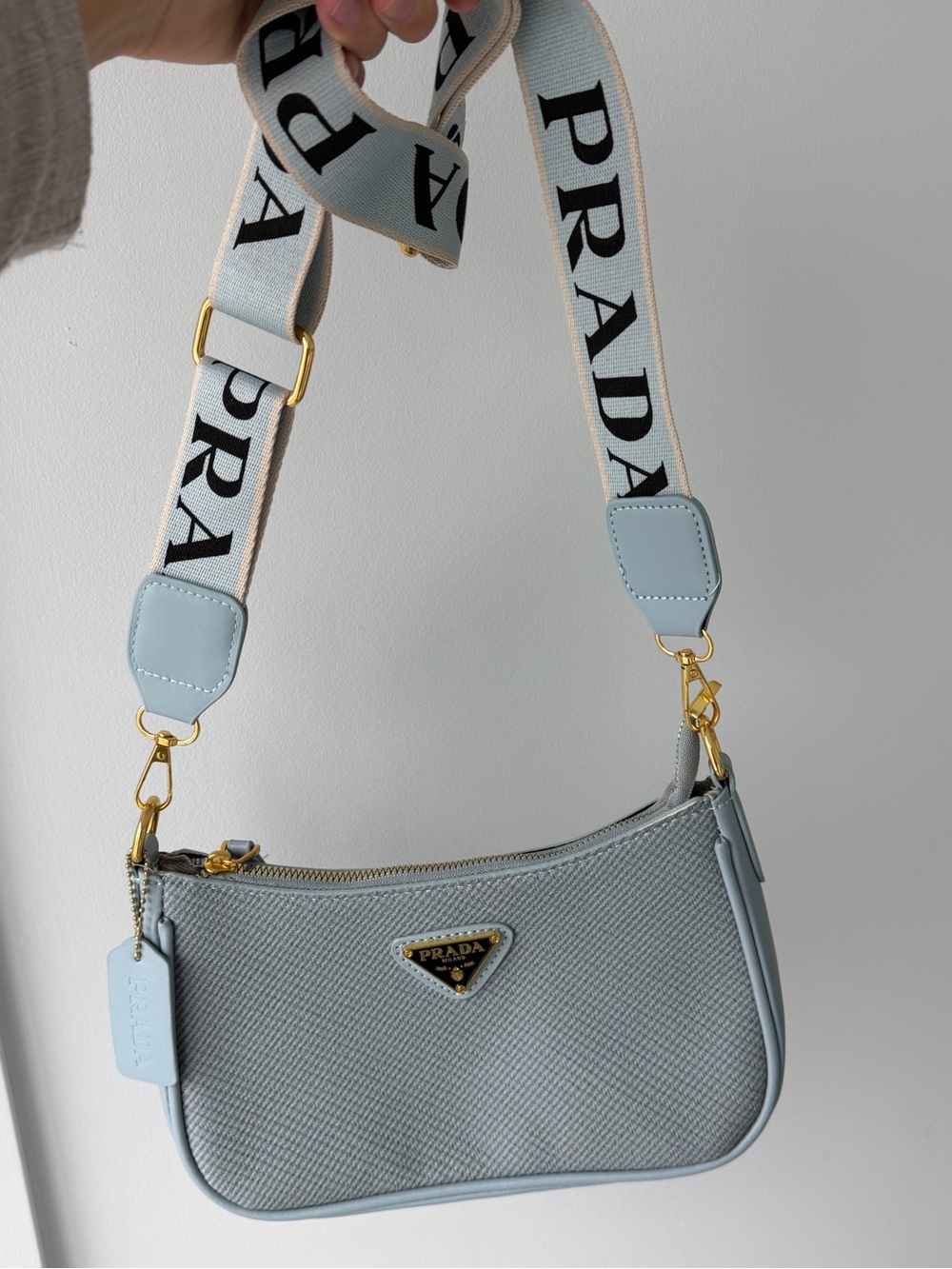 Powder Blue Mini Shoulder Bag with Logo Strap